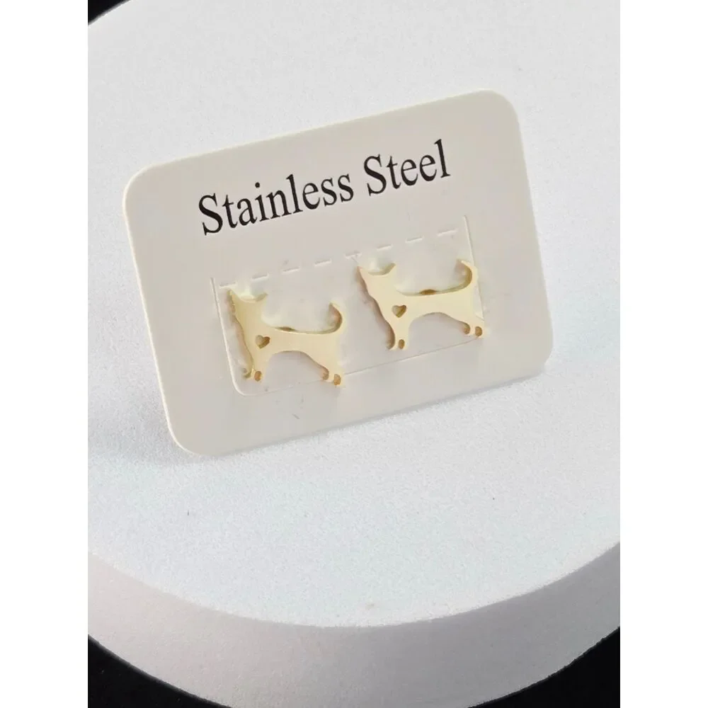 Gold Cat Love Stud Earrings Dainty Stainless Steel Minimalist Pet Lover Novelty